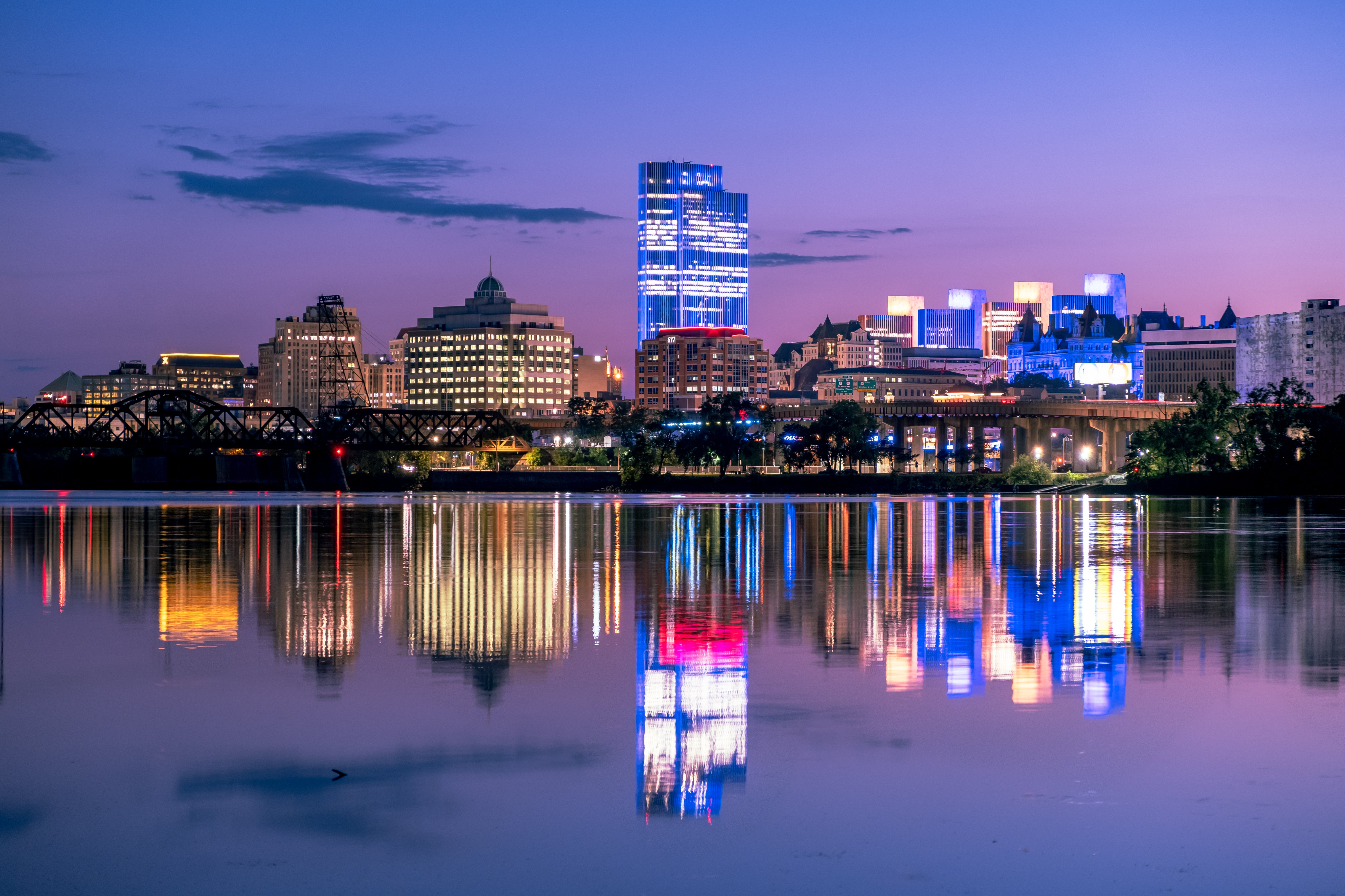 The New York State Capitol at twilight